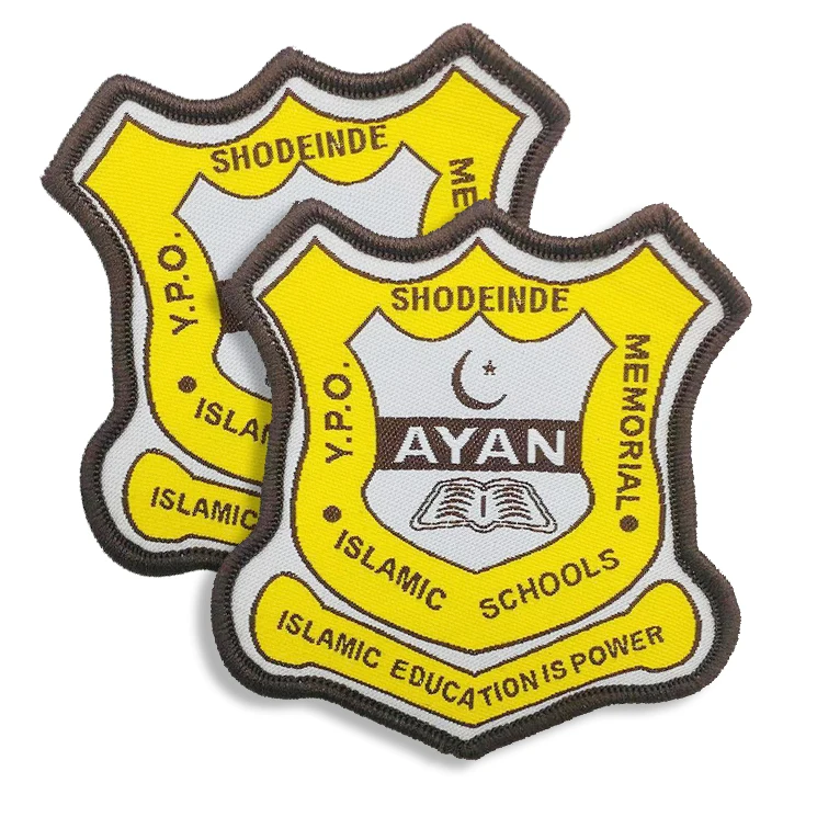 High Quality Custom Brand Name Logo Machine Woven Badge For School