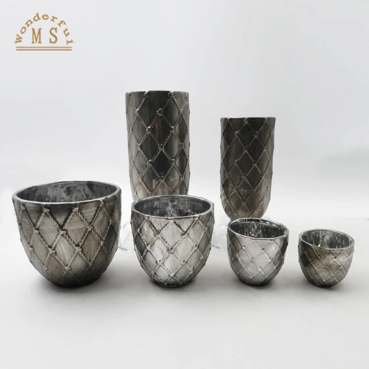 Hemp rope gold and silver plating home flower vasse,Golden Metallic Feature Hanging Flower Pot,Ceramic Wall Planter Pot