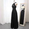 new elegant simple design fashion long black evening gown lace illusion evening dress