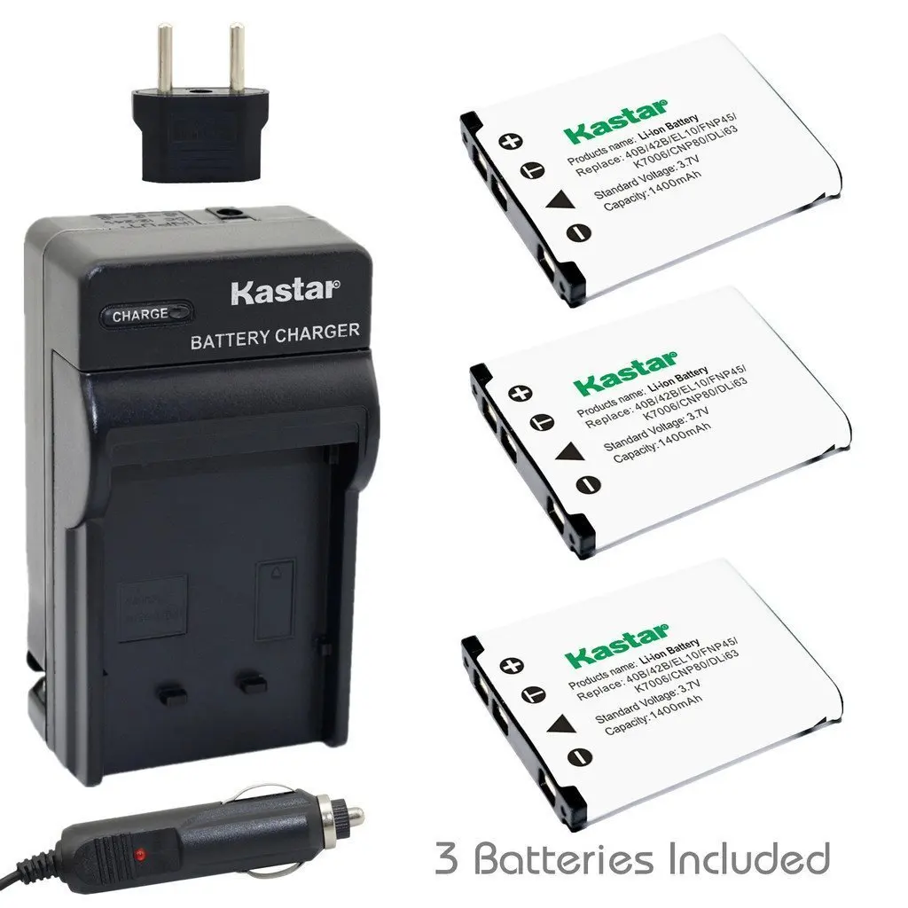 Kastar Battery (3-Pack) and Charger Kit for Nikon EN-EL10 MH-63 work with Nikon Coolpix S60, S80, S200, S210, S220, S230, S500, S510, S520, S570, S600, S700, S3000, S4000, S5100 Cameras