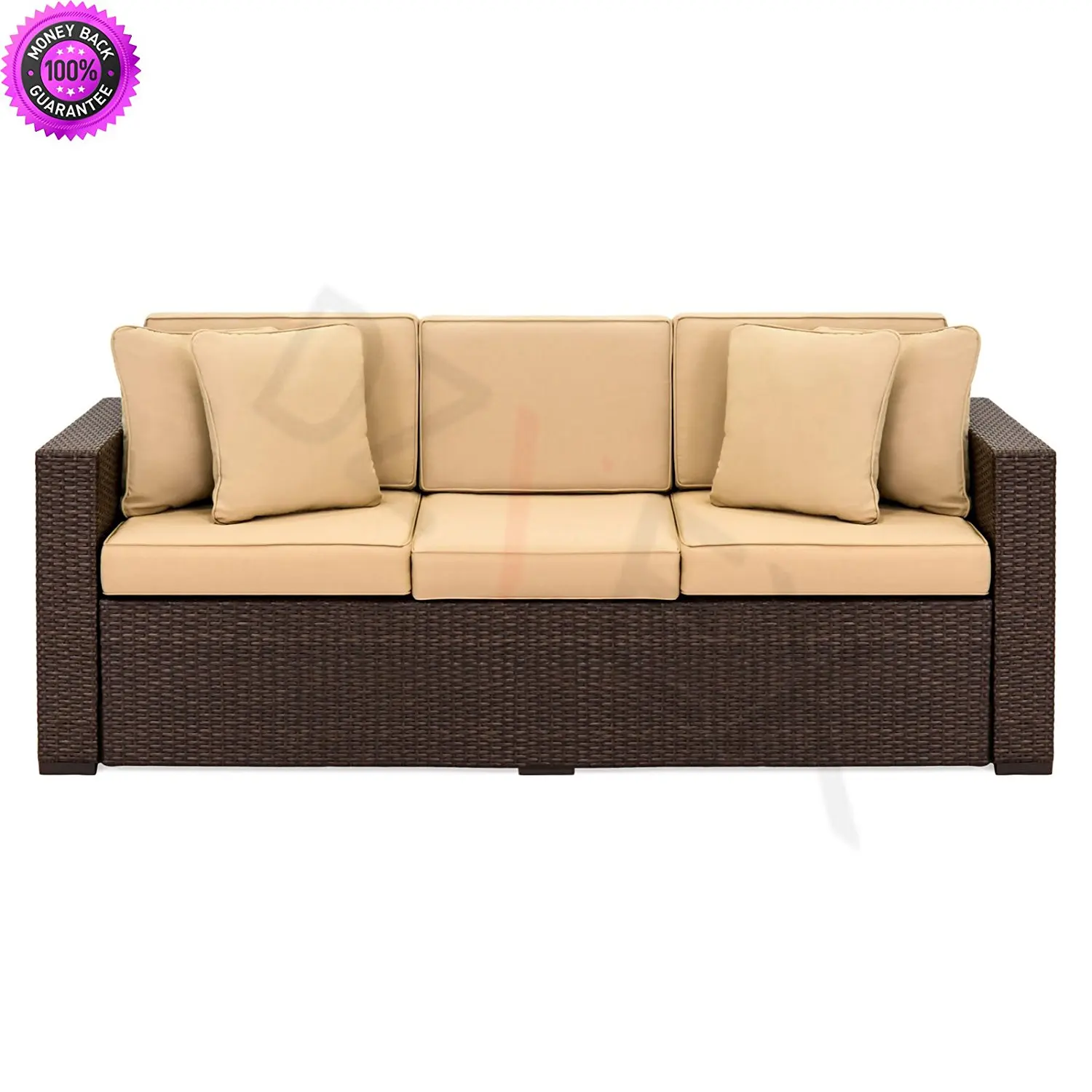 Buy DzVeX Outdoor Wicker Patio Furniture Sofa 3 Seater Luxury Comfort Brown Wicker Couch And ...