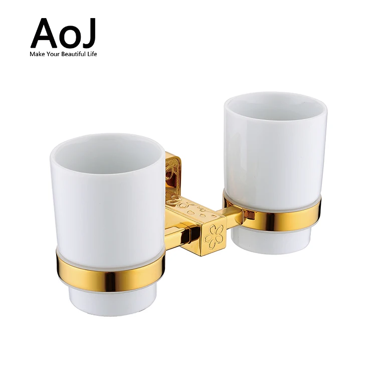 
Luxury in-wall gold plated metal double bathroom cup holder Luxury in-wall gold plated metal double bathroom cup holder
