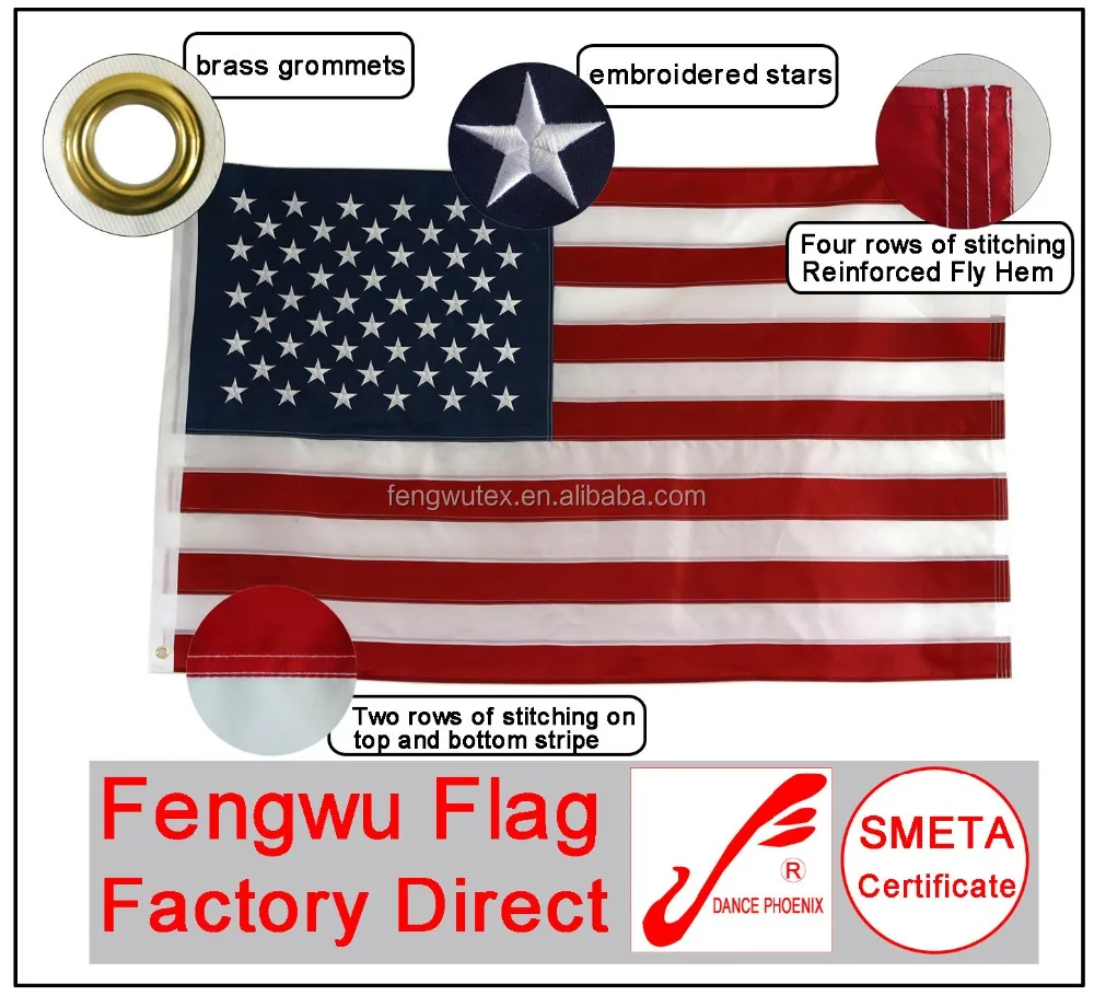 USA American Flag Nylon 3x5 Feet Sewn Stripes & Embroidered Stars 210D USA Rough 
