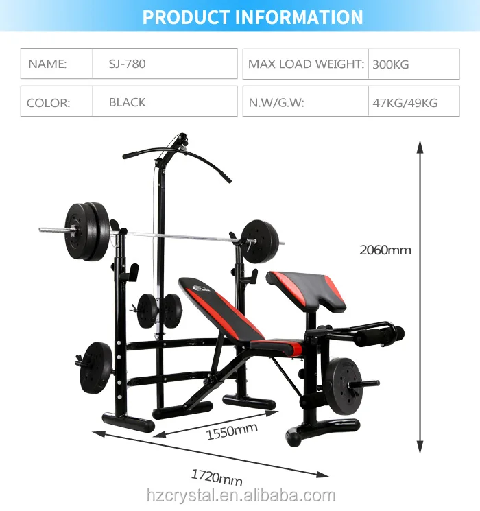 Sj780 Best Selling Multi Gym Equipment 300kg Dimensions Weight Bench