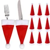 Christmas Hat Shape Xmas Cutlery Bag Candy Gift Bags Cute Pocket Fork Knife Holder Table Dinner Decoration