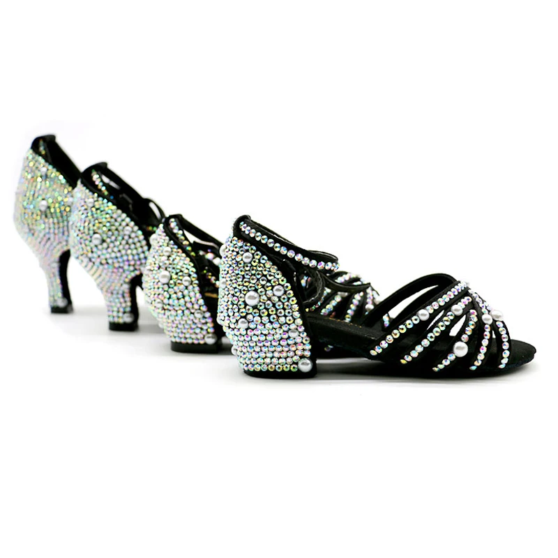 Hand-studded Latin Dance Shoes New Shiny Diamond Slip Resistant Wear High Quality Classic Latin Ballroom Shoes