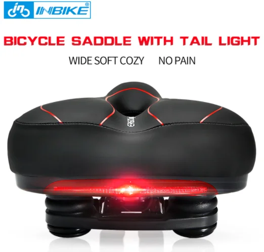 INBIKE Bicycle Saddle with Tail Light Widen MTB Cushion Road Bike Soft Comfortable Seat Spare Parts for Bicycles