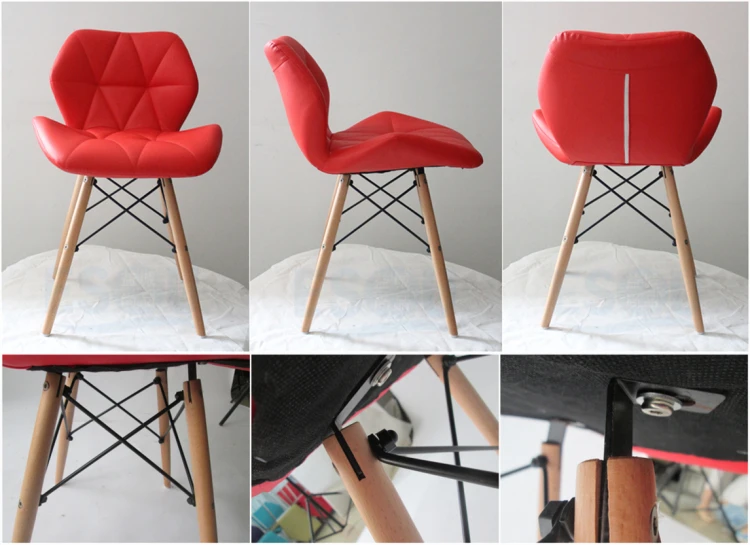 Modern upholstery elegant and stylish PU leather red dining chair with wooden legs