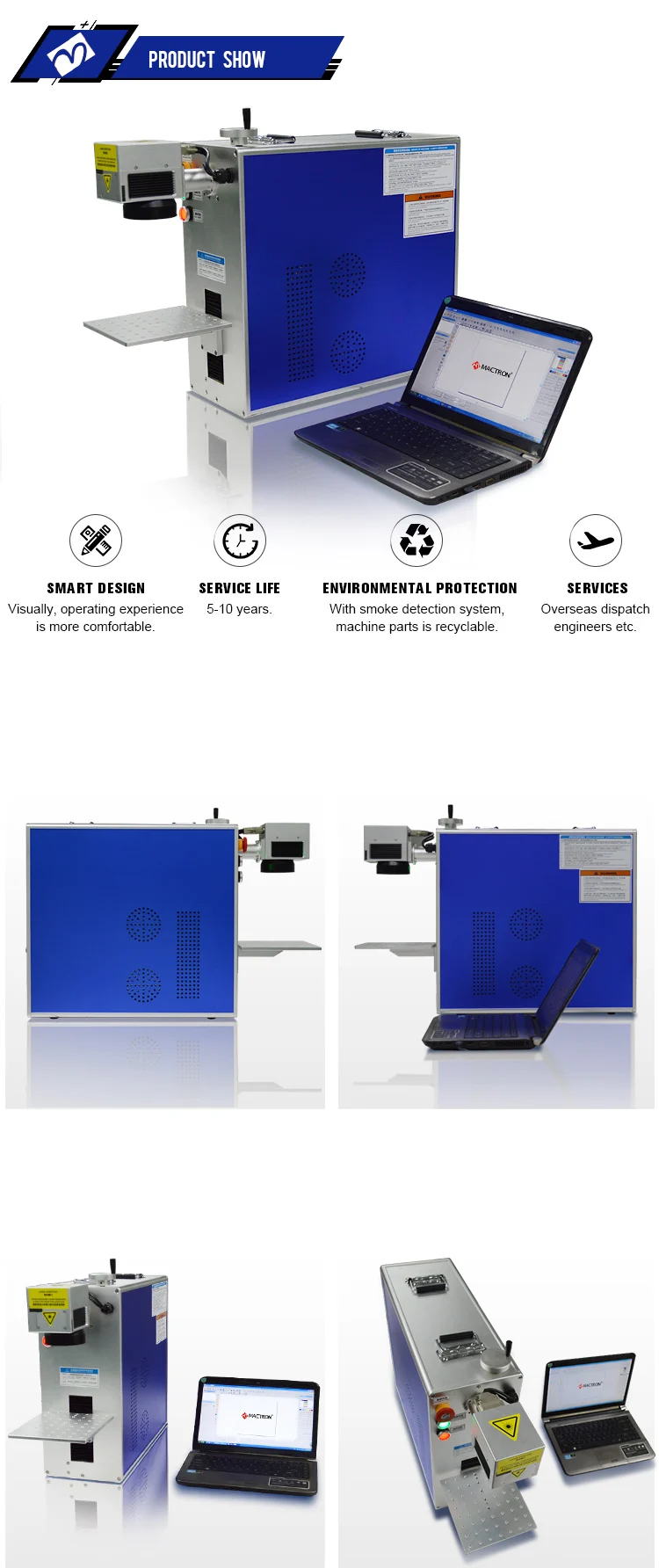 Fiber laser marking machine withe rotary device for marking ring .