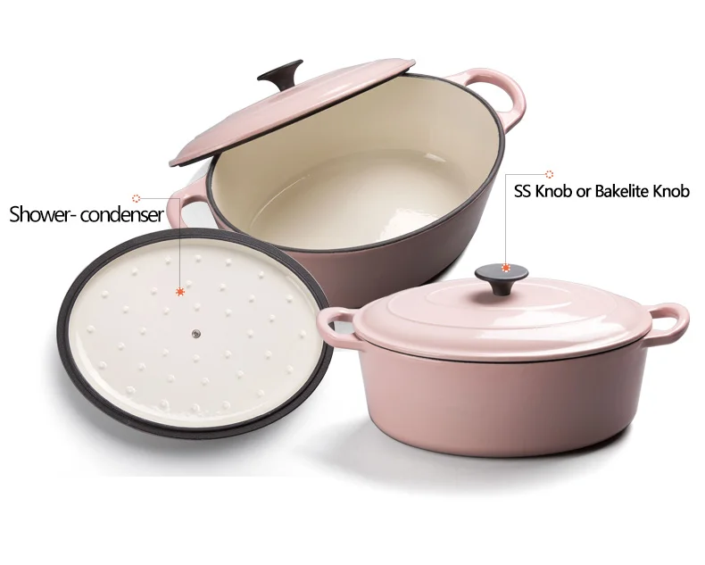Oval Pink Enamel Coating Cookware Cocotte Cast Iron Casserole Cooking