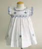 White poplin cotton children wholesale hand smocked embroidered dresses