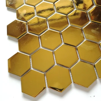 Honeycomb Mattted Gold Color Hexagon Ceramic Mosaic Tiles For Kitchen ...