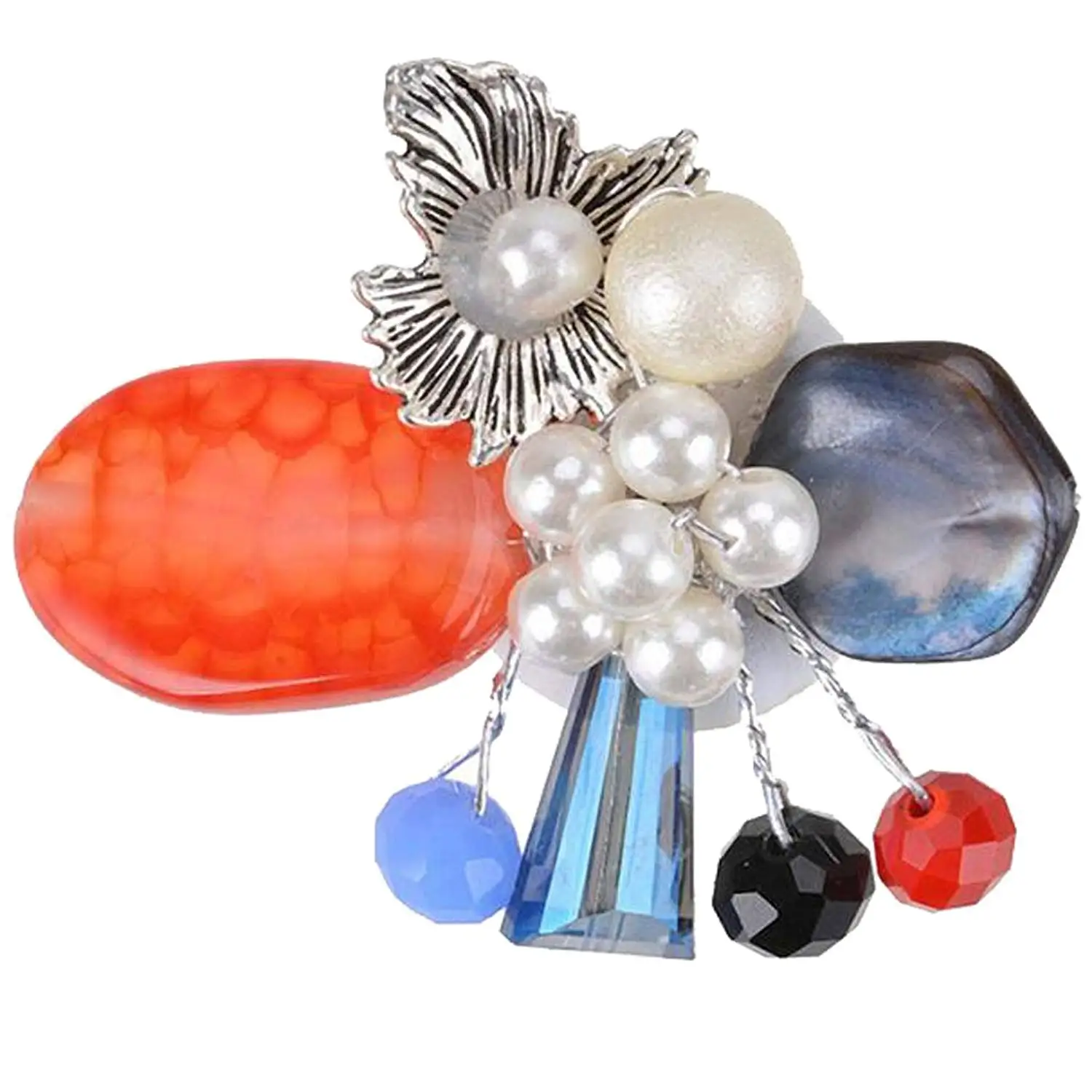 Modogirl Handmade Brooches Pins Beautiful Brown Stone Brooch Pin Crystal Flower Simulated Pearl Corsage
