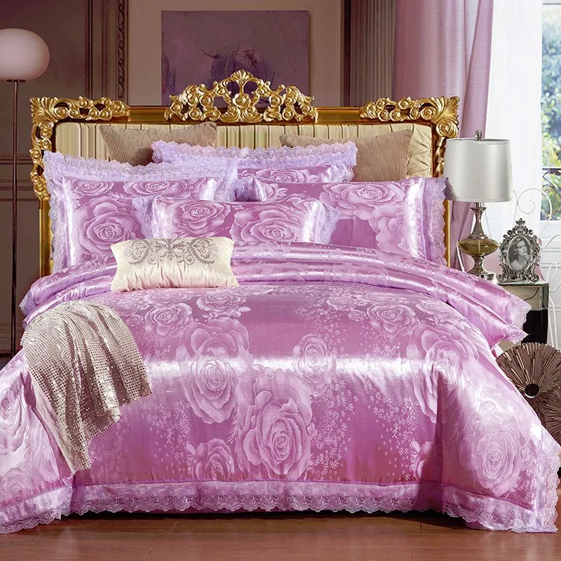 European Style Wedding Bed Sheet Satin Drill Model Jacquard Lace 4pcs