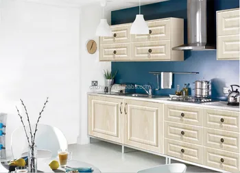 High Gloss Vinyl Wrap Doors Kitchen Cabinets With Quartz