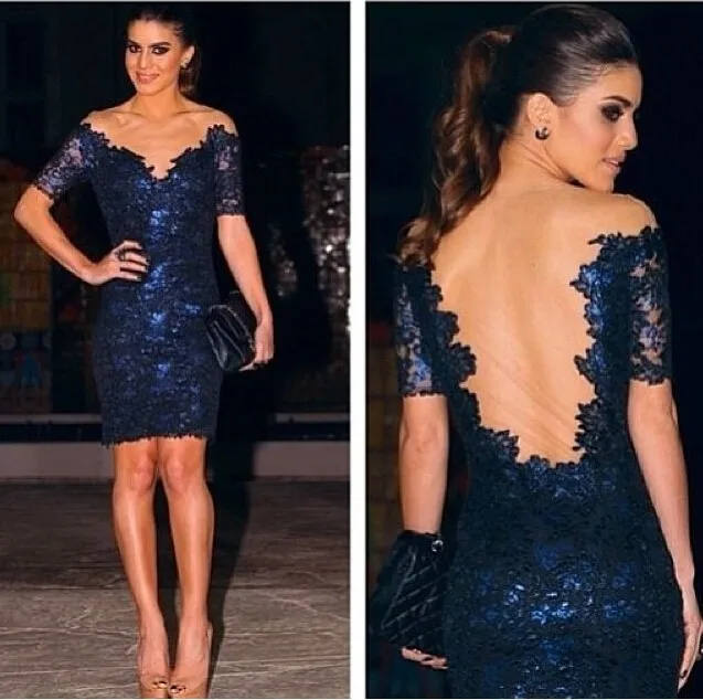 Blue lace and Transparent gauze patchwork V-neck women mini dresses prom vestidos homecoming dress JH-DR-940.jpg