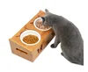 Dog and Cat Dinner Pet Feeder Bamboo Double Bowl Raised Stand Comes with Extra Two Ceramics Pet Food Bowls for Pets