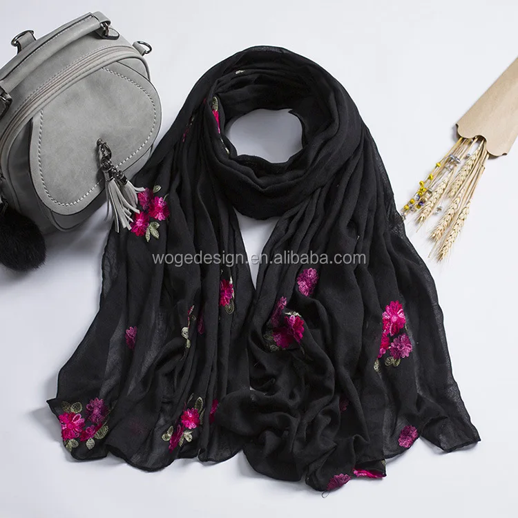 Women new design emboridey cotton shawls voile viscose plain fashion