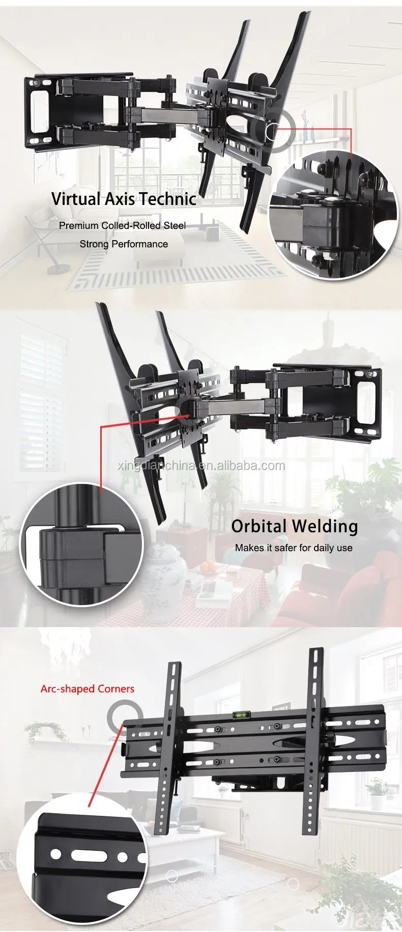 Double Stud Steel Solid Articulating Tv Mount Oem Adjustable Height Tv