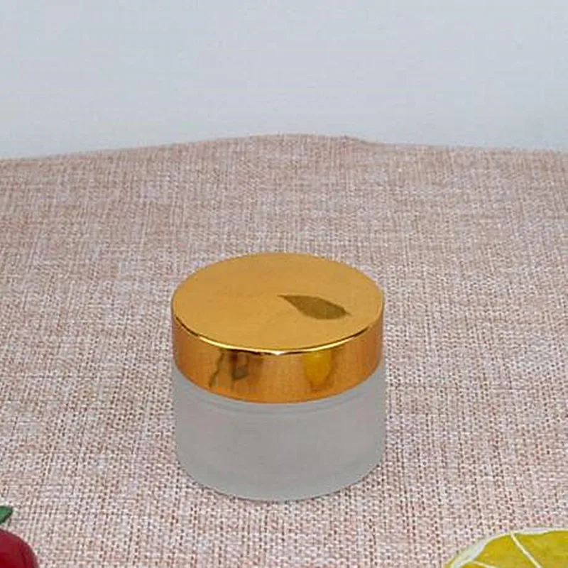 50g clear frosted matte surface glass cream jar with gold lip