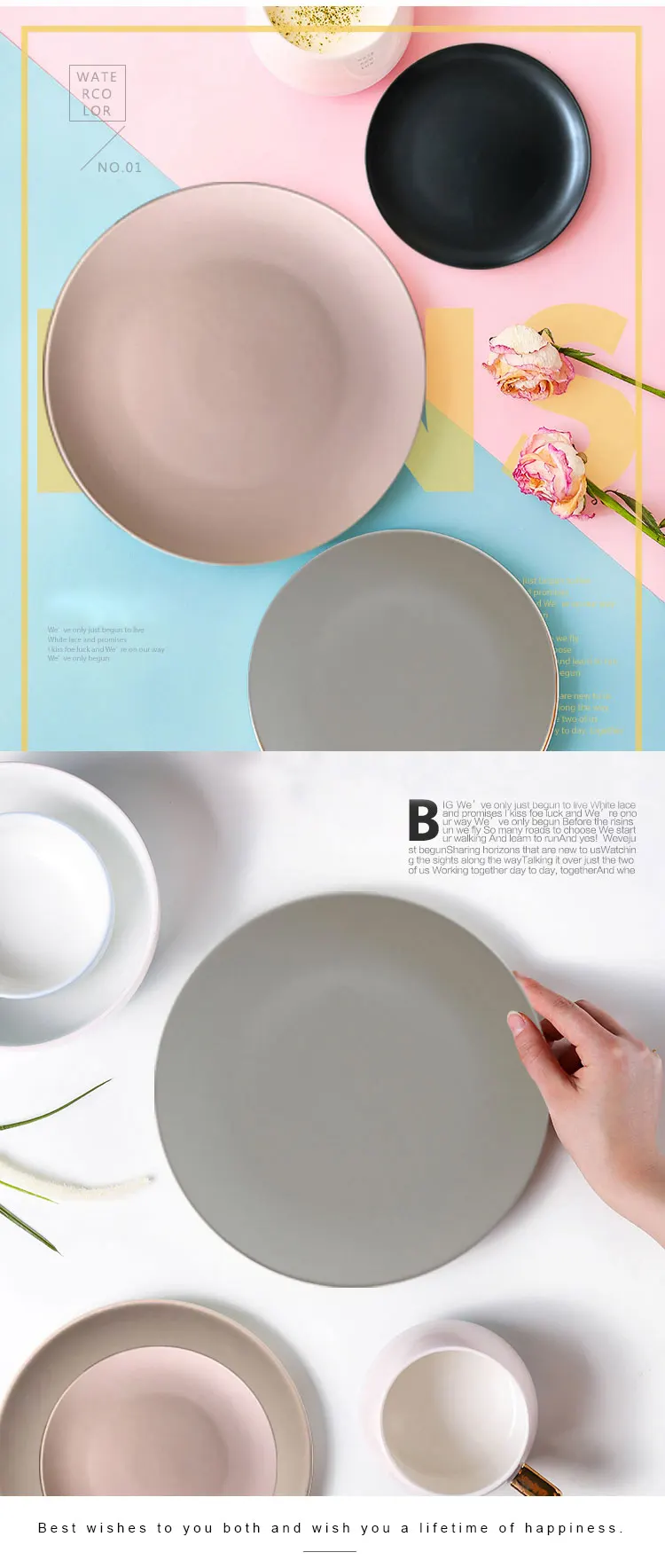 Jc Ceramic Dinnerware Cream Color 6/8/10/13 Crockery Japanese Plates