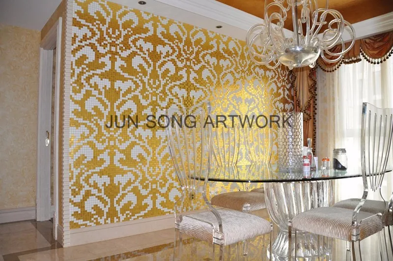 Js Mpha03 Continuous Pattern Gold Leaf Glass Mosaic Living Room Wall