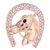 Fashion Jewelry Factory Direct Wholesale Zinc Alloy Horseshoe Shape Gold Plated White Crystal Horse Brooch