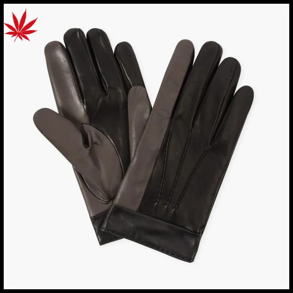 ladies finger touch sheepskin leather gloves grey and black