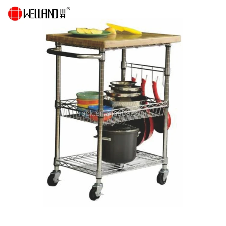 3 tiers chro<strong>me</strong> steel kitchen basket trolley price