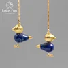 925 Sterling Silver Natural Lapis Lovely Bird Simple Design Fashion Long Earring Drop For Girl Jewelry Party