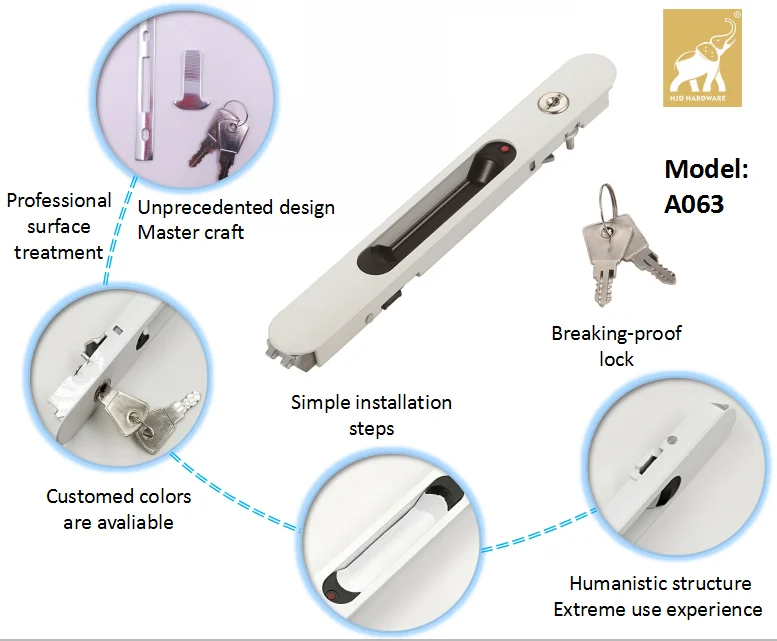durable safe lock aluminum profile Manual lock suitable for floor glass door