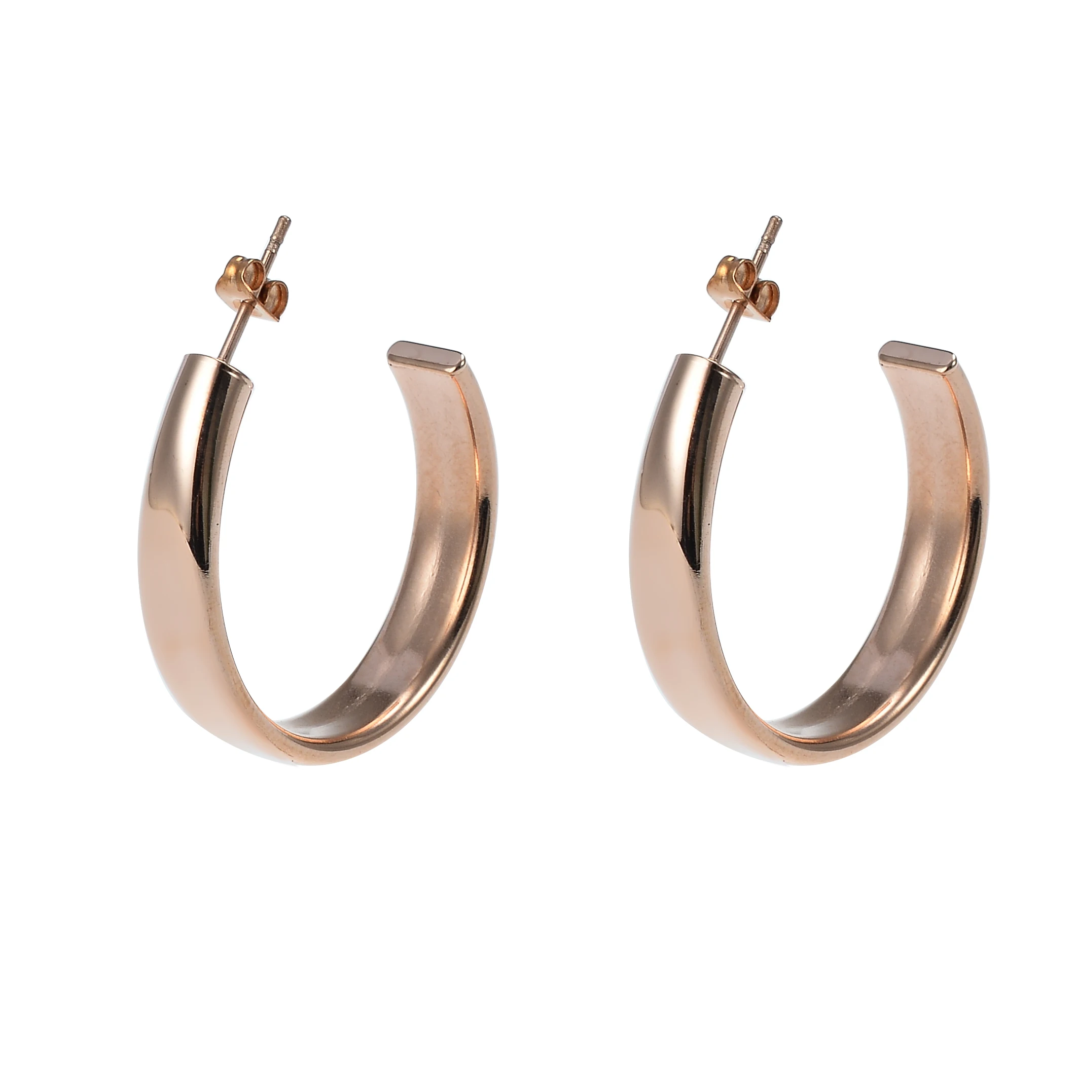 Rose gold plated Stainless steel hollow hoop earrings