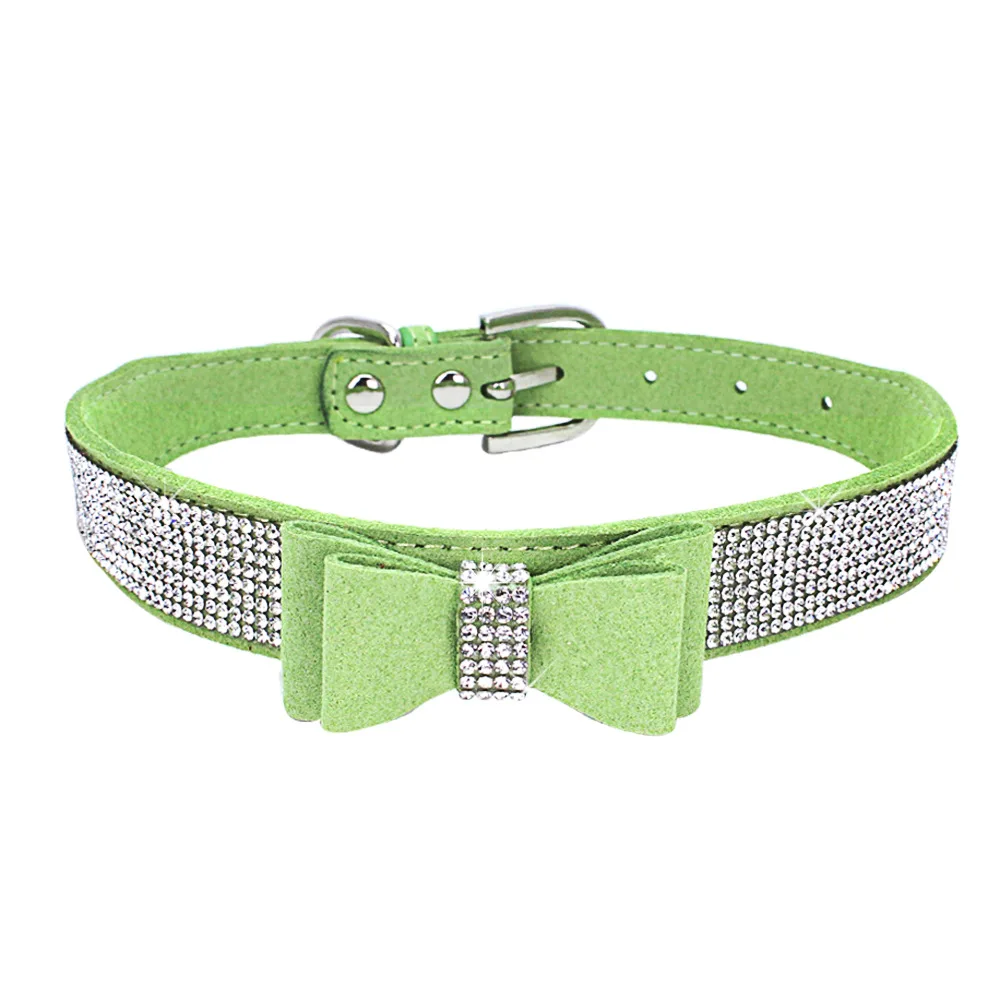 Suede Rhinestone Dog Collar Sparkly Crystal Bowknot Diamonds Dogs Cat
