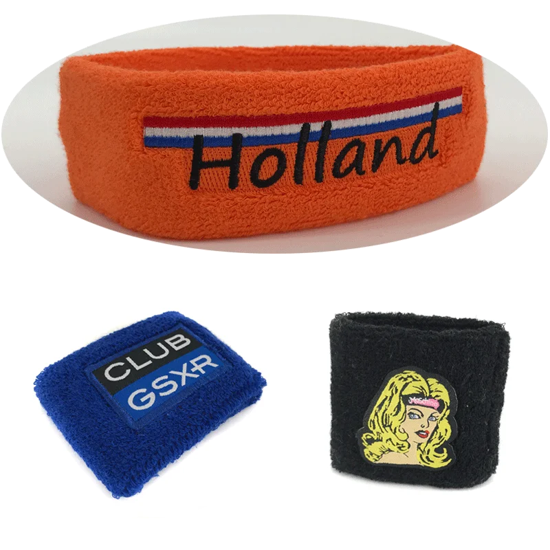 Custom Sports Embroidered Sweatbands Terry Cloth Sweat Wrist Bands