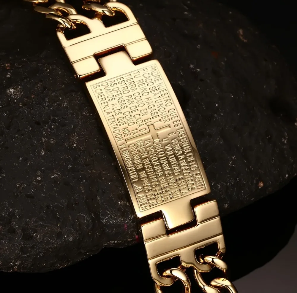 Fashion Stainless Steel Men Jesus Cross Letter Christian Bracelet