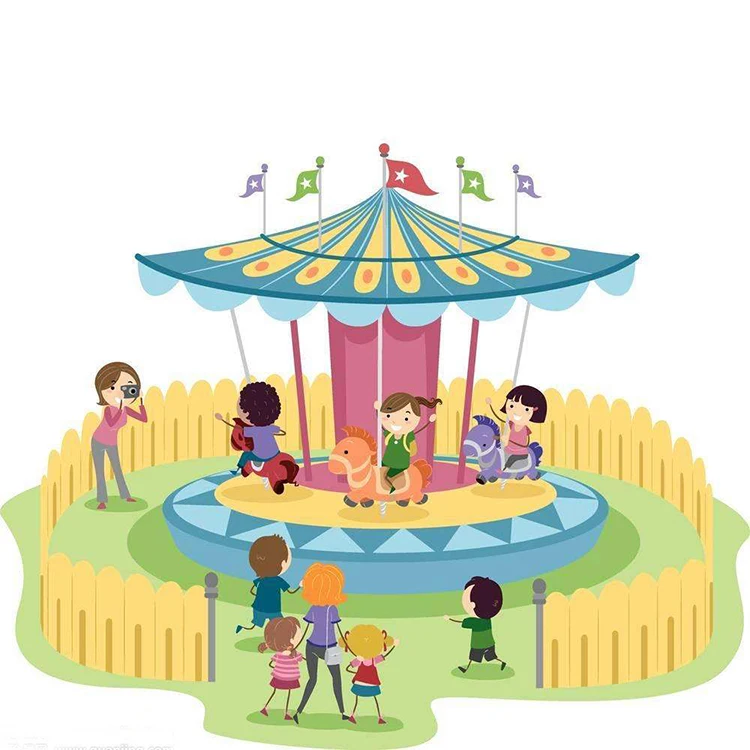 В парке на карусели по кругу установлены. Парк развлечений для детей рисованный. Карусель рисунок для детей. Дети катаются на карусели. Дети катаются на карусели рисунок.
