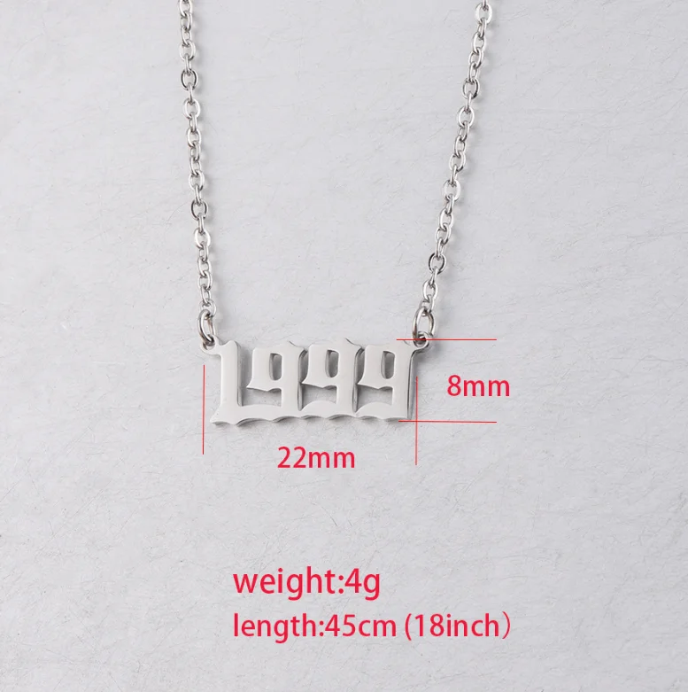 Gold Plated Personalized Birth Birthday New Year Number Chain Necklace Stainless Steel Wholesale 