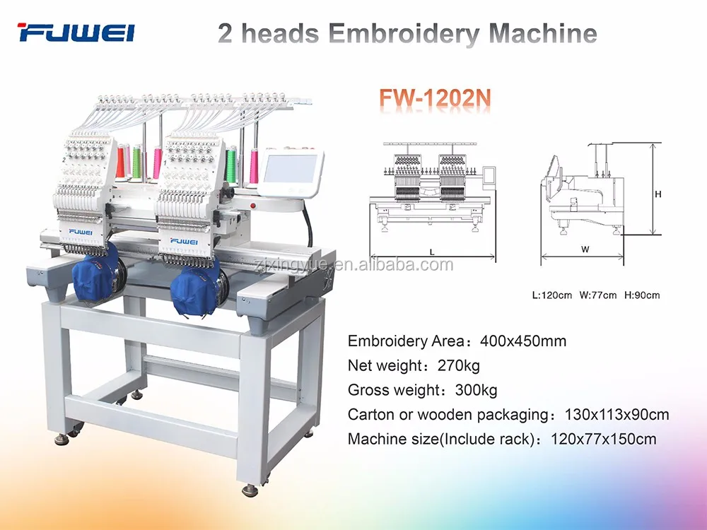 Fuwei Computerized 2 Head Embroidery Machine Price For Tajima Cap