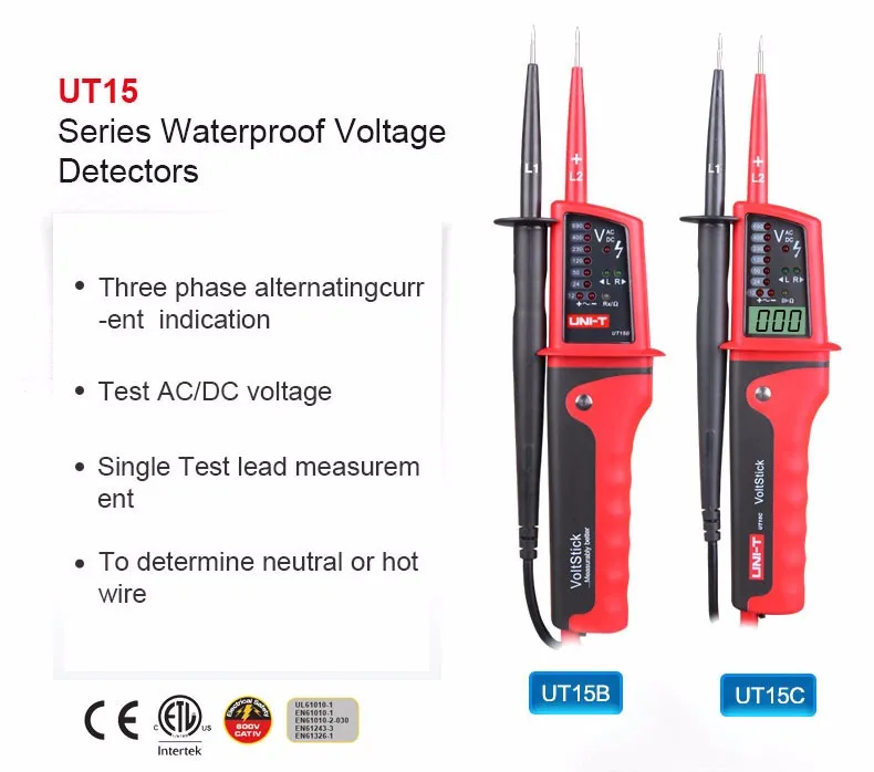 Unit Ut15c Ip65 Waterproof Multifunction Voltage Detectors Lcd Digital