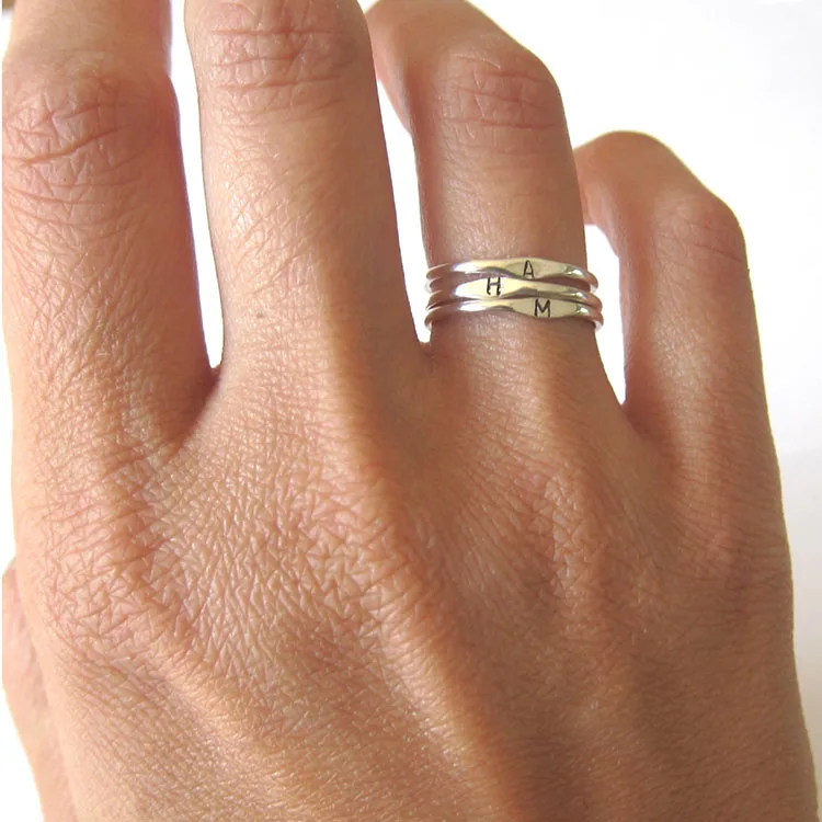 LYR0232-Initial ring. Silver ring band. Personalized stacking rings  (4)