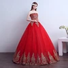 long train off-shoulder lace applique puffy quinceanera dresses ball gown red