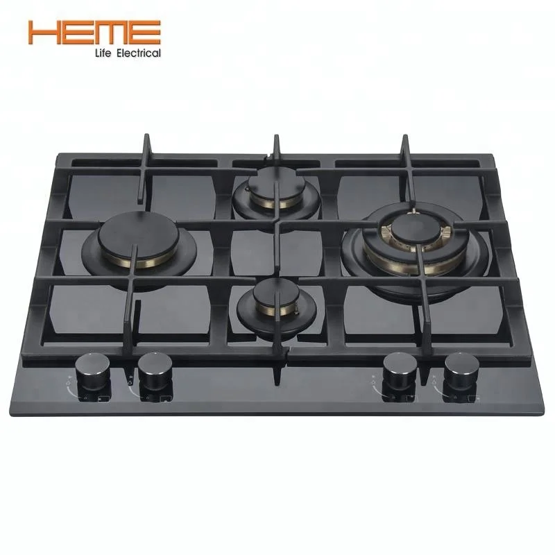 Small Household Appliance 4 B Brass Buner Cooktops 60 Cm Glass Gas