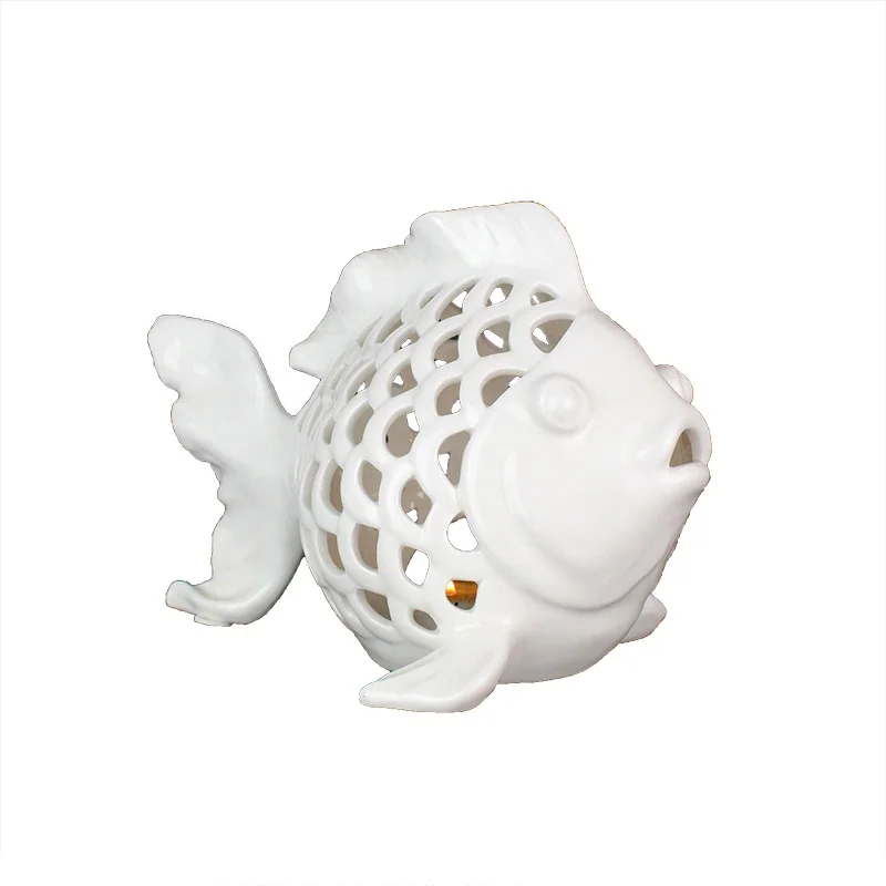 Ceramic Candle Holder Hollow out Fish Sculpture Shaped Home Decor factory