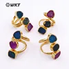 WT-R120 Wholesale Gorgeous Natural triple druzy agate ring, Geometric shape 24k gold plated triple stone druzy ring