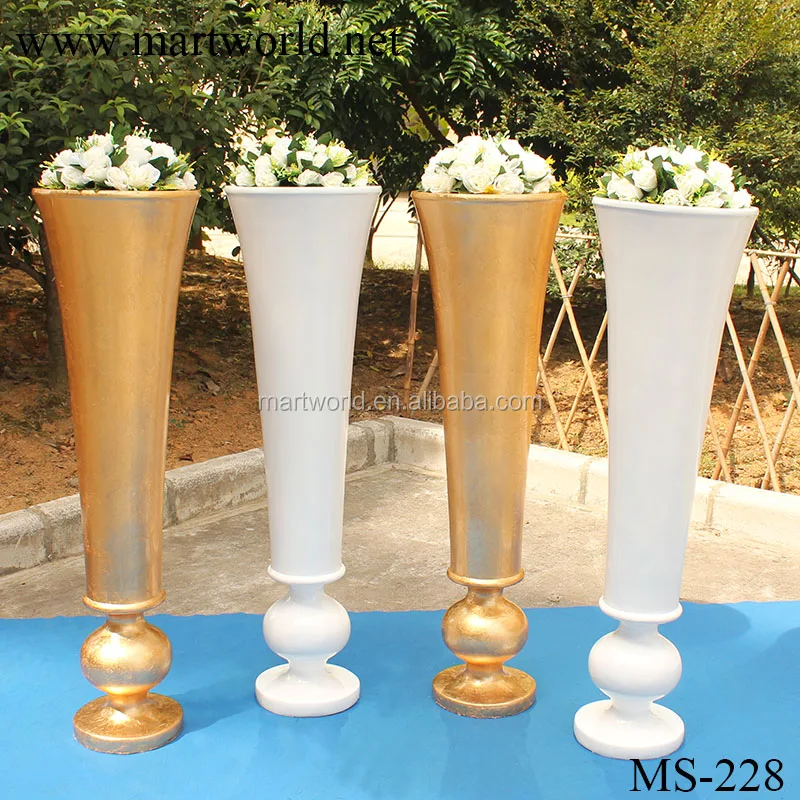 Fiber Glass Vase Centerpieces White Gold Vase Stripe Large Tall Vase Wedding Party Event Hotel
