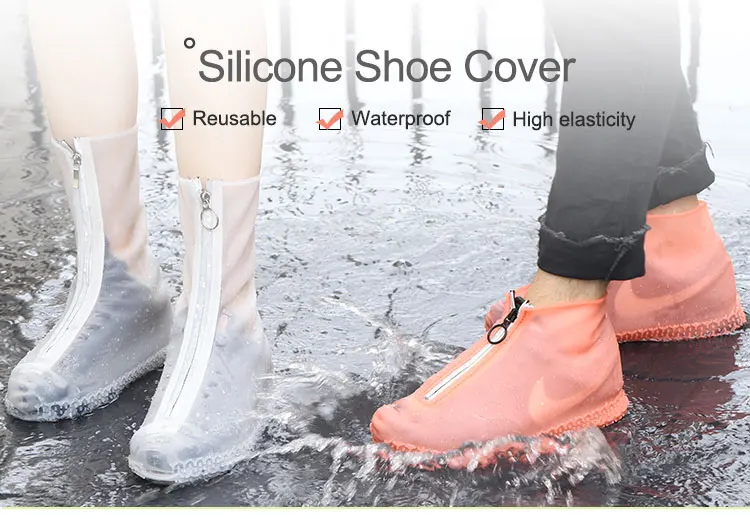 Waterproof Zipper Shoe Covers Silicone Case Rain Boot Reusable Non-slip Q2J6 