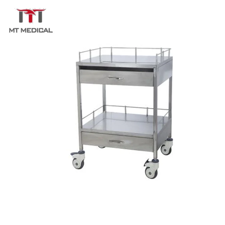 Stainless Steel Medical Hospital Cleaning Laundry One Bucket Three Shelves Moving Trolley Cart