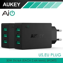 AUKEY 30W / 6A USB Travel Wall Charger Adapter with AiPower Adaptive Charging Tech & Foldable Plug; for iPhone 6S, 6, 6 Plus
