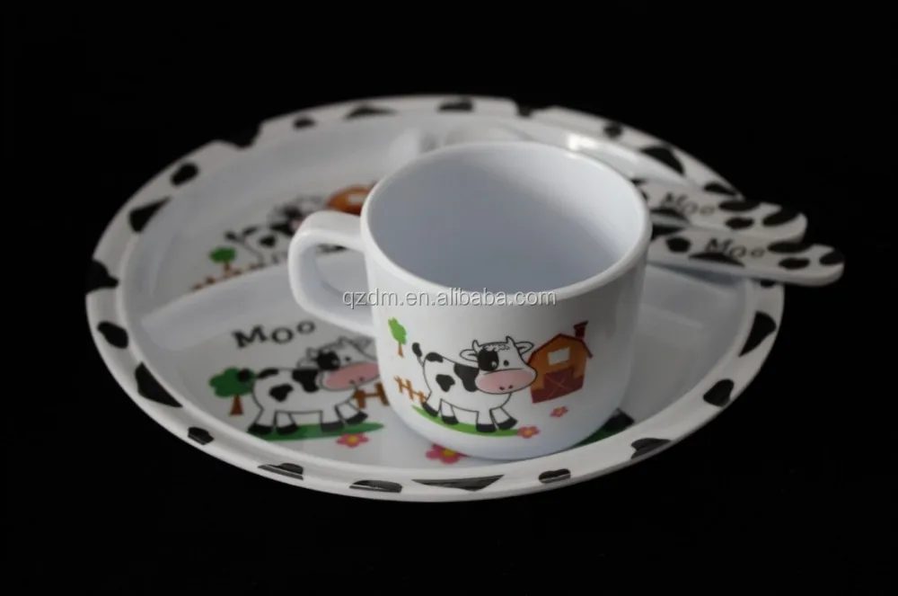 Melamine Kid's Dinner set Dairy cattle print