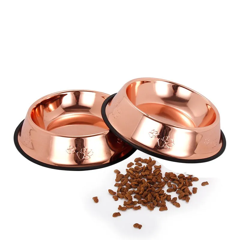 Rose Color Steel Pet Feeder Stainless Steel Dog Bowls With Rubber